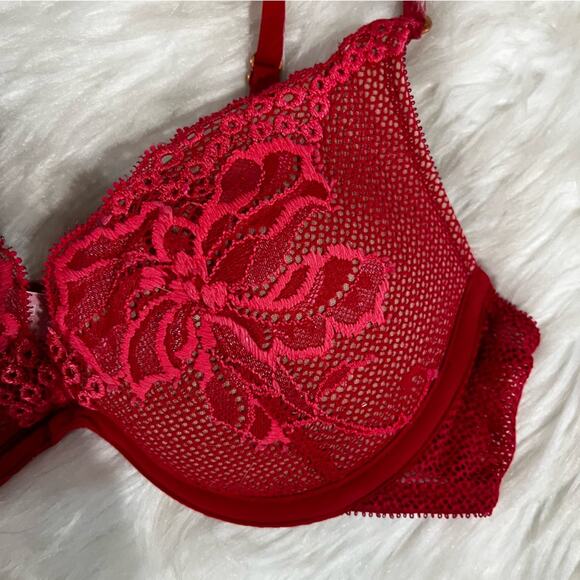 NEW Victoria’s Secret Very Sexy Floral Lace Pink Coral Padded Push Up Bra 34A - Picture 3 of 14